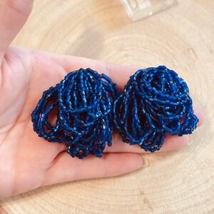 VTG 80s Runway Chunky clip Waterfall Earrings Statement blue glass flashy dangle